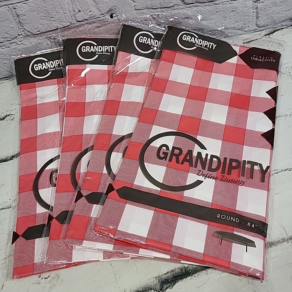 Grandipity Plastic Tablecovers Lot Of 4 Classic Red Gingham BBQ Picnic Round 84"